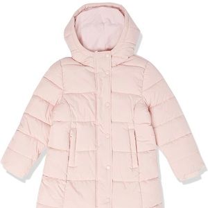Amazon Essentials Girls Long Heavy-Weight Hooded Puffer NIB large, light mauve